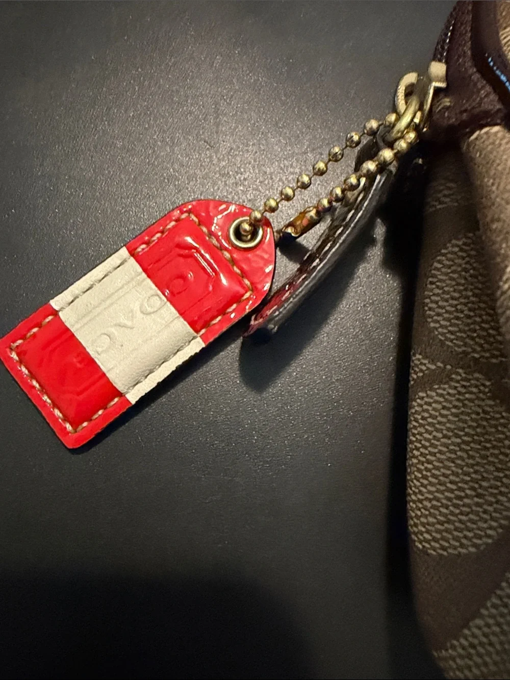 Coach Heritage Signature Canvas Toiletry‎ Case in Brown with Red Accent